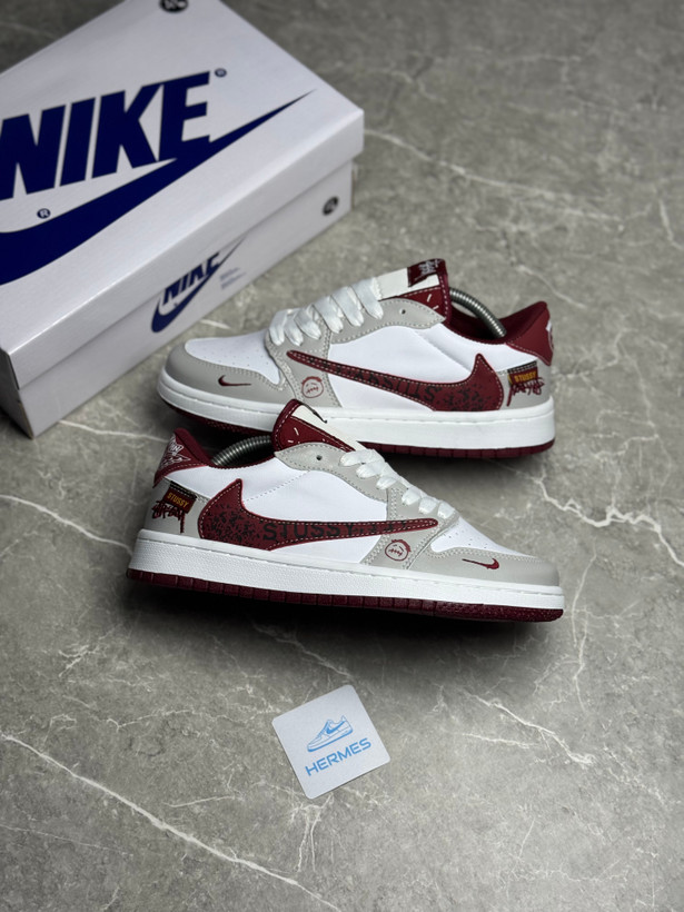 کفش مردانه نایک جردن Travis Scott Stussy رنگ سفید زرشکی